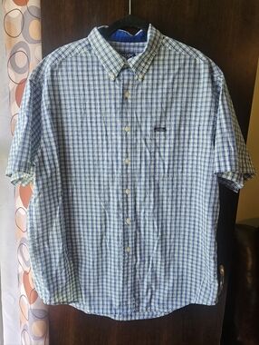 Chaps Ralph Lauren Men’s Short-Sleeve Button-Down Plaid Shirt - Blue & White